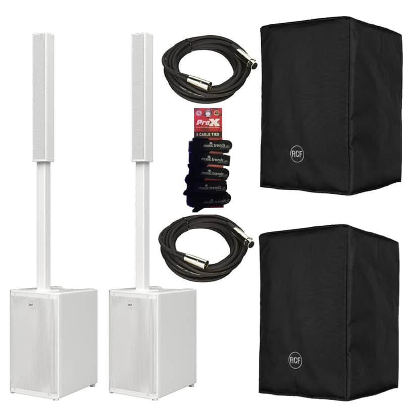2x RCF EVOX-J9 White Active 2100w 12" Three-way Column Array White + 2x Covers + XLRs image 1