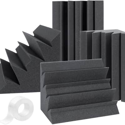 Upgraded High Density 30 kg/m^3 Bass Traps Acoustic Foam + Double Side Adhesive Tape 12" X 7" X 7" image 1
