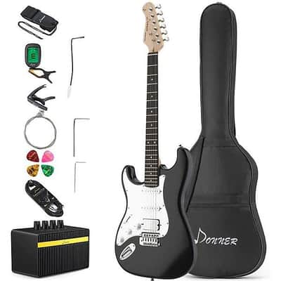 39 Inch Left Handed Electric Guitar Kit Bundle Black, Starter Pack with Accessories image 1