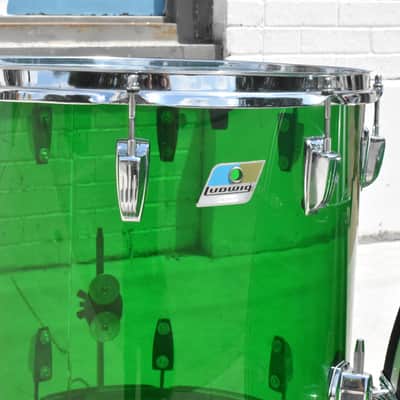 Vintage Ludwig Green Vistalite 13", 16", 24" Drum Kit image 3
