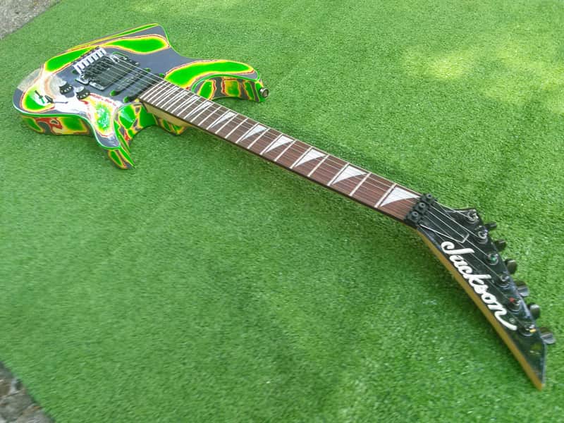 VINTAGE 90S MIJ JAPAN JACKSON DK CUSTOM FINISH PROJECT SUPER STRAT DINKY HSS 22 JUMBO FRETS FLOYD ROSE 1990s ORIGINAL FACTORY CUSTOM TIE DYE FINISH image 1