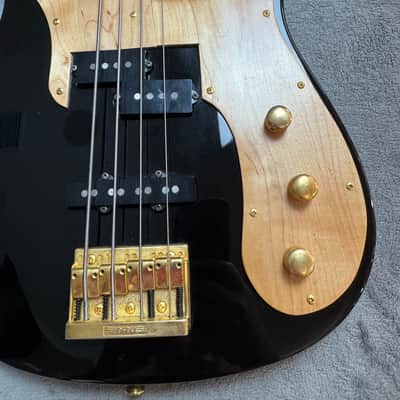 1990s Fernandes TEB-1 Tele Bass Made in Japan Black P/J Gold Hardware w/ Hardshell Case image 4