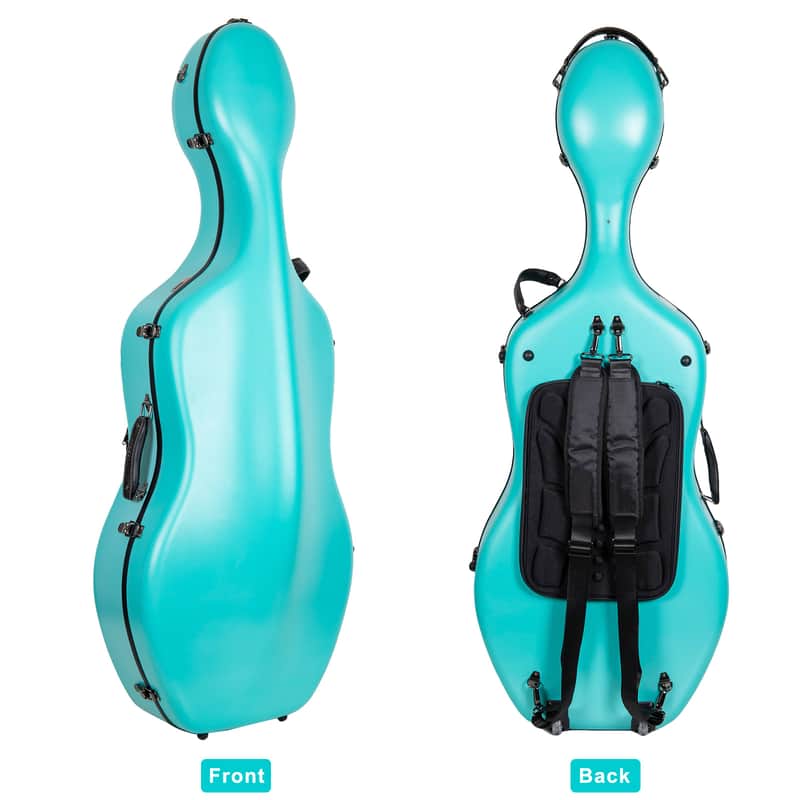Crossrock Poly Carbon Case with Wheels fits 4/4 Full Size Cello, Includes Outside Music Pouch, 3 Handles, Detachable Straps-Mint Blue image 1