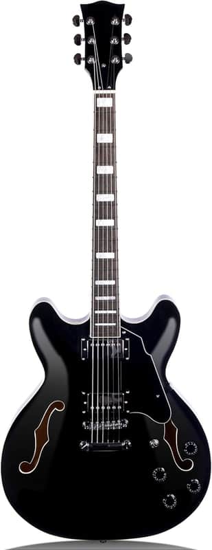 Semi-Hollow Body Electric Guitar with F-Hole,Maple neck,humbucker Pickups (Black) image 1