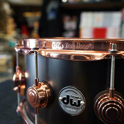 DW USA Collectors Series 6.5x14" Brass Shell Snare Drum w/ Copper Hardware - Satin Black image 5