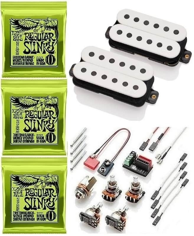 EMG Jim Root JR Daemonum WHITE Active Humbucker Guitar Pickup Set 49mm Standard Spaced 10mm Short Shaft Pots ( 3 REGULAR SLINKY STRING SETS ) image 1