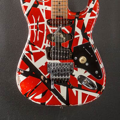 EVH Striped Series Frankenstein Frankie - Red w/Black and White Stripes image 2