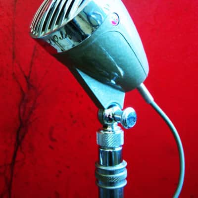 Vintage 1960's AMD 38-015 crystal microphone Hi Z "bullet" harp mic w cable and Aiwa stand Olson Monarch Calrad Argonne image 5