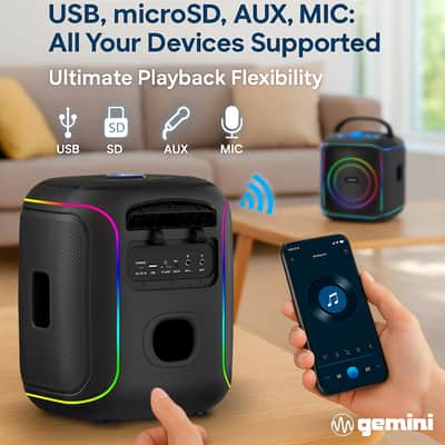 Gemini Wireless Karaoke Speaker with 2 Microphones, 480W Portable Party Speaker with RGB LED Tripod Stand, Bluetooth 5.3, 6 Hour Battery, Karaoke System for Indoor Outdoor Events (GPK-200PK) image 5