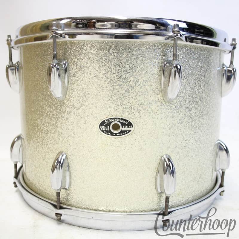 Slingerland 14x10" Silver Sparkle Tom Drum 70s Chrome Sound King Set-O-Matic USA image 1