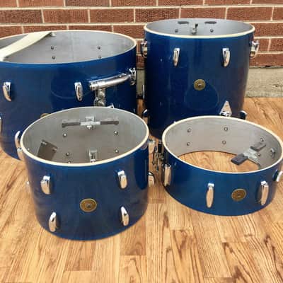1959/60 Gretsch Round Badge Broadkaster Name-Band Drum Set - Blue Glass Glitter 22/13/16/5x14 Snare image 16
