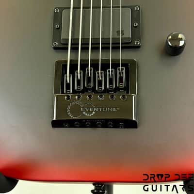 ESP LTD M-6 Evertune 30" Baritone Black Metal Electric Guitar - Black Red Burst Satin image 7