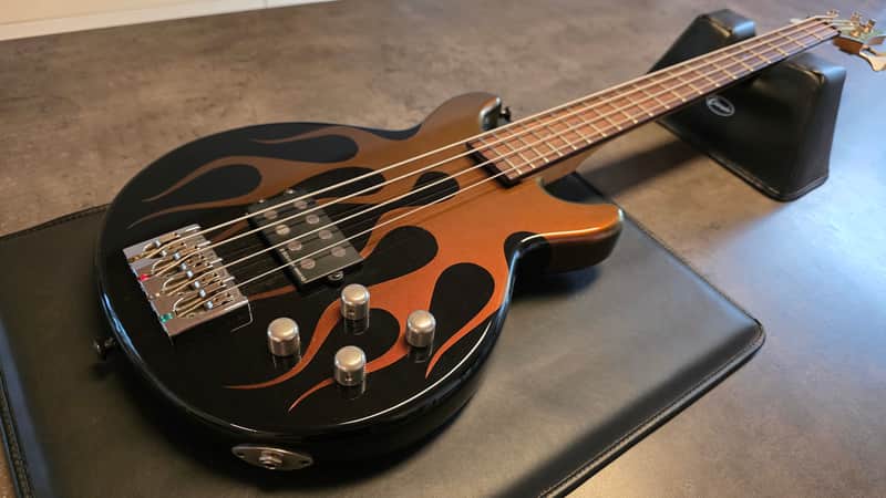 Jackson USA JJ Bass Custom Shop Interference Hot Rod Flames Flip-Flop Color Change 32" Medium Short Scale Scott Ian Music Man Stingray Pickup 18V Preamp American Slap Bass Guitar image 1