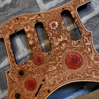 Wood Pickguard for Stratocaster HSS and SSS Laser engraved Real Cherrywood with Unique Artwork image 2