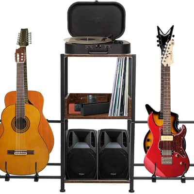 Guitar Stand for Multiple Guitars, 4-tier Guitar Stand, Adjustable Guitar Stand for Bass, Guitar, Electric,3 Holder floor for AMP,Record, Music Album, Music Organizer for Music Home Studio(4-tier) image 1