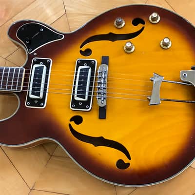 1960s Univox 335 Semi-Hollow Body Vintage 3 Tone Burst Electric Guitar MIJ Padded Case image 3