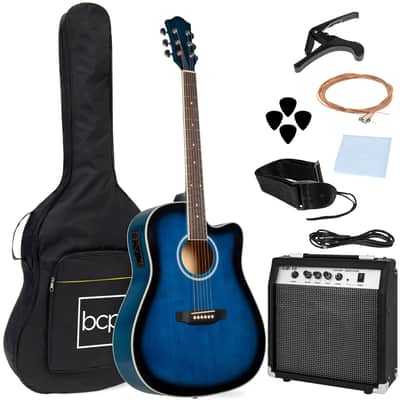 Best Choice Products Beginner Acoustic Electric Cutaway Guitar Set w/ Case, Strap - 41in-Blue image 1
