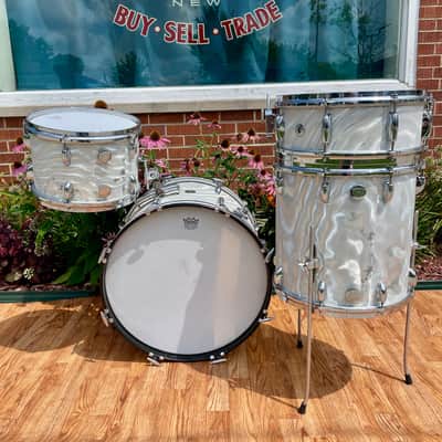 1960s Gretsch Progressive Jazz Drum Set Silver (White) Satin Flame 20/12/14 w/ Snare image 11