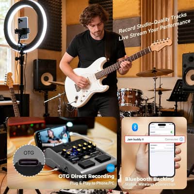 Joyo JAM BUDDY II 10W Portable Electric Guitar Amp Multi-Effects Pedal Combo Amplifier with Footswitch,14 Amp Models,3-Band EQ,36 Drum Patterns & Looper,OTG Recording, Bluetooth for Practice - Gray image 6