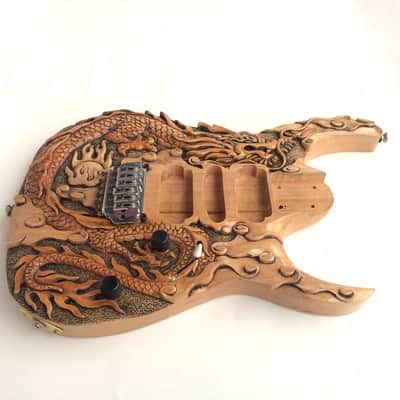DIY Guitar Kit Ibanez Project Builder Custom Carved Dragon Solid Ash Body Only image 4