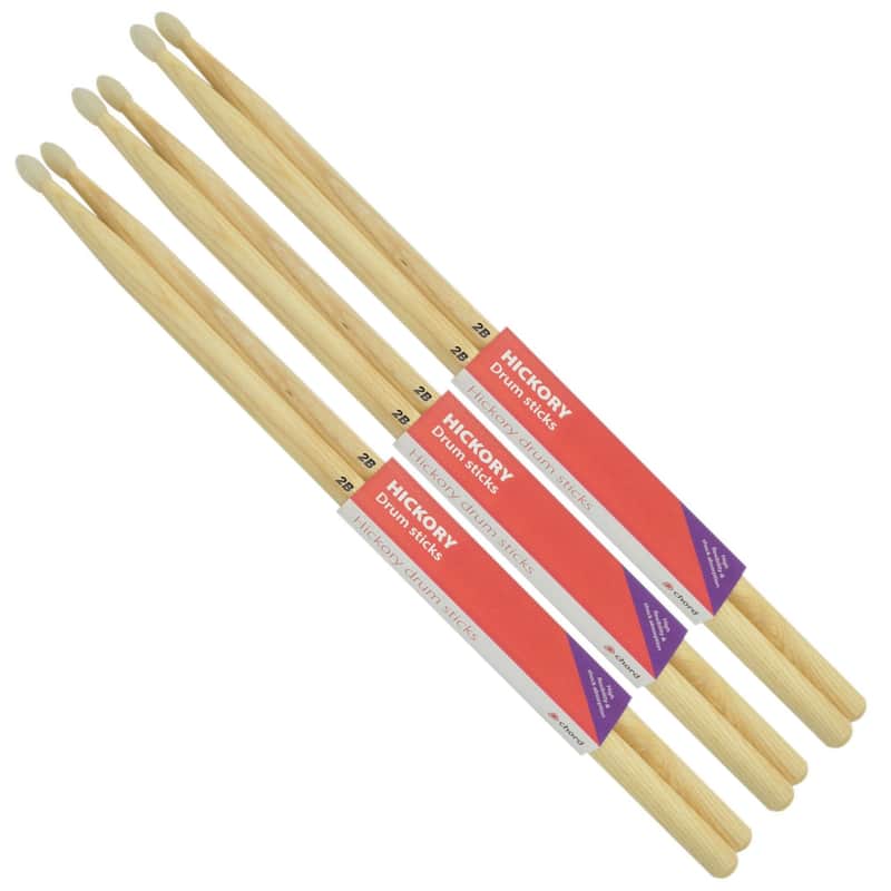 Chord Hickory Drumstick Bundle of 3 Pairs 2B Nylon Tips image 1