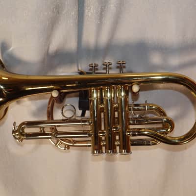 JZ Music Cornet Gold Lacquer with case + Bach 5C mouthpiece used image 2