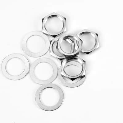 10 Pcs Guitar Input Output Jack Socket Nut and Washer, US Thread 3/8" Guitar Pots Nuts Potentiometer Hex Nut and Washers, Guitars Metric Jack Nuts for Guitars Bass, Silver image 1