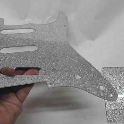 Platinum Silver Sparkle Glitter SSS pickguard + trem cover set Fits Fender Strat Stratocaster image 5