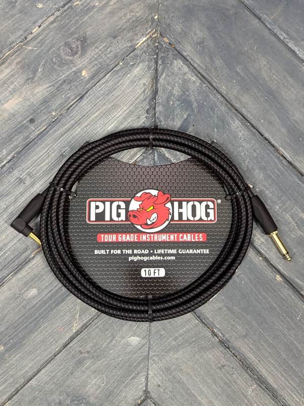 Pig Hog PCH10BKR 10ft Black Woven Straight to Right Angle Instrument Cable image 1