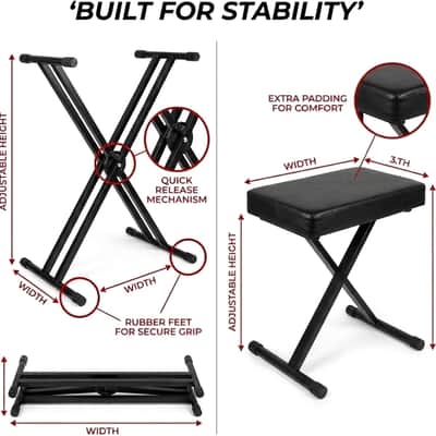 61 Key Keyboard Piano Stand With Pitch Bend Kit, Piano Bench, Headphones, Simply Piano App & Keynote Stickers image 2
