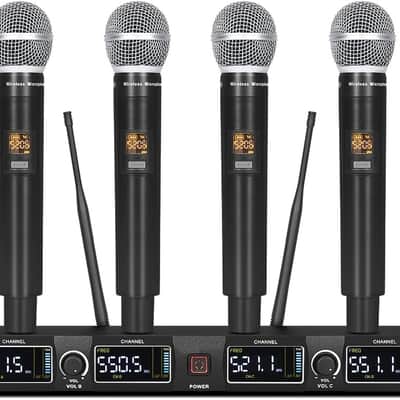 Wireless Microphone System, 4-Channel UHF Cordless Mic Set with Four Handheld Mics,Adjustable Frequency, Long Range 260ft, Ideal for Church,Karaoke,Weddings, Events image 1