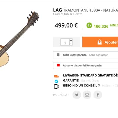 LAG Tramontane series OM T500A Natural Finish Acoustic, Solid Sitka Spruce Top image 11