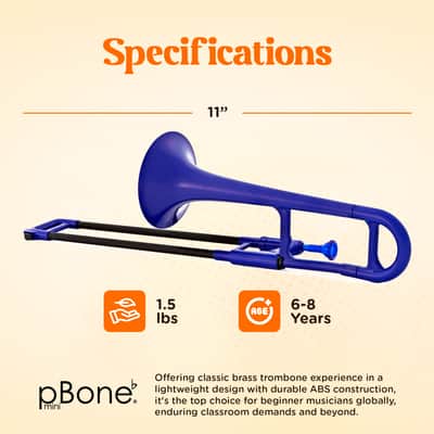 OB pInstrument pBone mini Plastic Trombone, Comfortable Ergonomic Grip,  Blue image 9