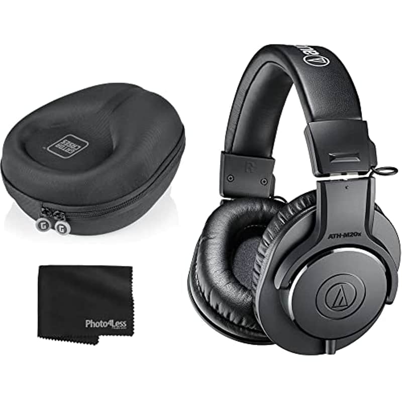 Audio-Technica ATH-M20x Monitor Headphones (Black) + Headphone Case + Cleaning Cloth - Deluxe Bundle image 1