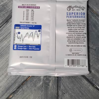 Martin MA175 Authentic Acoustic Superior Performance 80/20 Bronze Guitar Strings - .011-.052 Custom Light image 2
