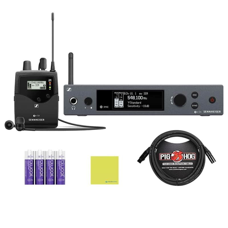 Mint Liquid Audio Sennheiser ew IEM G4-A Wireless in-Ear Monitoring System Bundle w/Pig Hog PHM10 8mm Mic Cable, 4-Pack Blucoil AA Batteries Polishing Cloth image 1