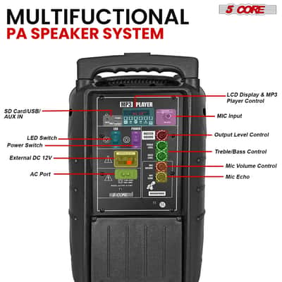 5 Core Party Speaker w Microphone 400W Big Rechargeable Bluetooth Loud PA DJ Karaoke System w Stand-ACTIVE HOME 10 2-MIC image 7