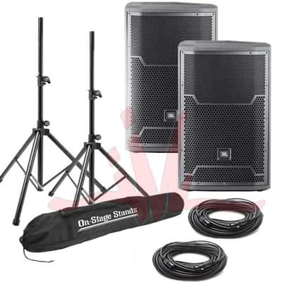 2 JBL PRX 715 Bundle with 2 Speaker Stands & 30ft Cables & FREE UPS SHIPPING image 1