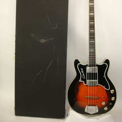 Vintage 1968 Custom Kraft Bone Buzzer 4-String Hollow-Body Electric Bass Guitar, Sunburst w/ Case image 2