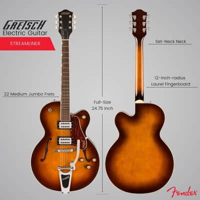 Gretsch G2420T Streamliner Hollow Body Electric Guitar with Bigsby, Laurel Fingerboard (Robusto Burst) with Gretsch G2420T Hard Case image 4