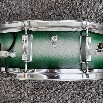 1980's Ludwig B/W Badge Green/Silver Duco 14" x 5" Snare Drum image 2