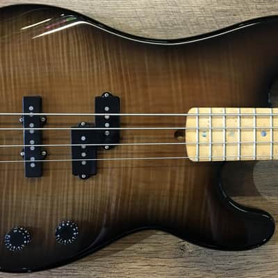 Valley Guitars Warmoth Custom Shop PJ Transparent Black Sunburst Finish Flamed Top Electric Bass Guitar image 1