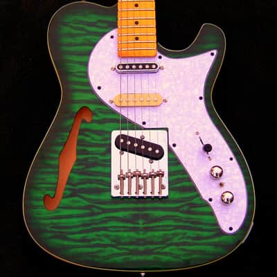 Nashville Thinline Telecaster-Tiger Stripe Green 7-Way Switching 22 Fret Maple Neck Leveled  Crowned and Polished Frets+Grover Locking Tuners+ Full Setup! image 2