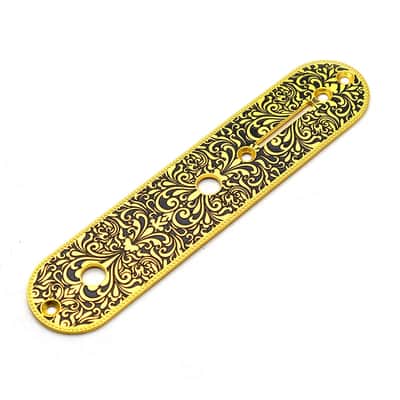 Gold Engraved Guitar Vintage Tele Style Bridge with Control Plate Panel image 4