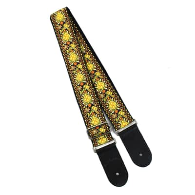 Walker & Williams H-03-MET Vintage Series Yellow & Orange Mandala Woven Guitar Strap with Chrome Har image 3