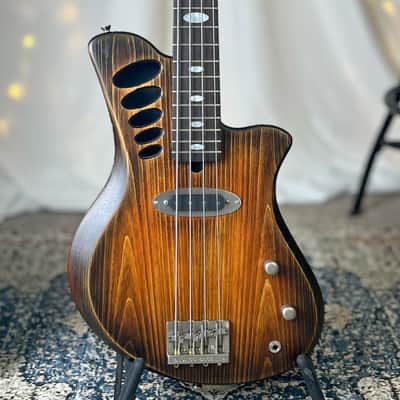 Offbeat Guitars "Dorothy" 30" Short Scale Semi-Hollowbody Bass in Maple Syrup on Carved Top Spanish Cedar with Bookmatched White Pine Top, Nordstrand 51P4S Pickup, Leo Quan Badass Hardware image 1