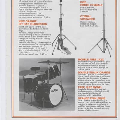 *Orange Charleston Hi-Hat Cymbal Stand Capelle Pro-Mark PA320 Vintage 70s France image 9