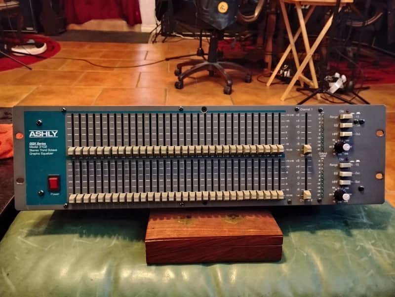 Ashly GQX Series Model 3102 Stereo Third Octave Graphic Equalizer 2000's - Grey/Green image 1