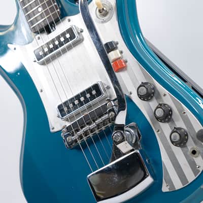 60s Teisco Del-Ray ET-230 Sharkfin Guitar Lake Placid Blue w/ Bridge Mute, Vibey Design image 2
