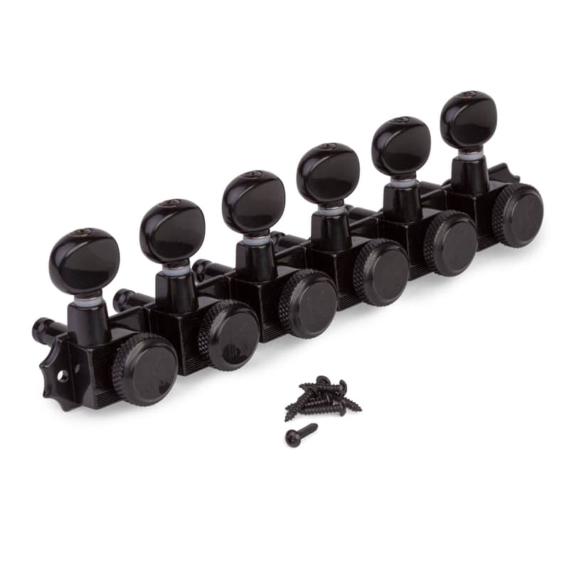 Kluson 6-In-Line Locking Revolution Series H-Mount Non-Collared Tuners, Black image 1